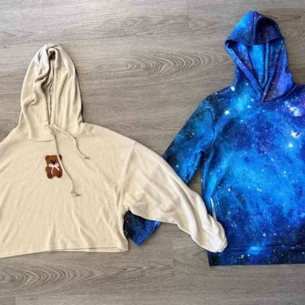 Lots of 2 Galaxy Print Hoodie L + Wild Skye Cropped Bear Hoodie